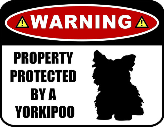 Warning Property Protected by a Yorkipoo (SILHOUETTE) 11.5 inch x 9 inch Laminated Dog Sign
