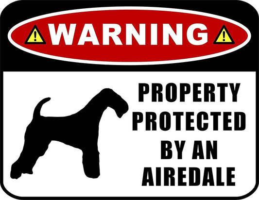Warning Property Protected by an Airedale (SILHOUETTE) 11.5 inch x 9 inch Laminated Dog Sign