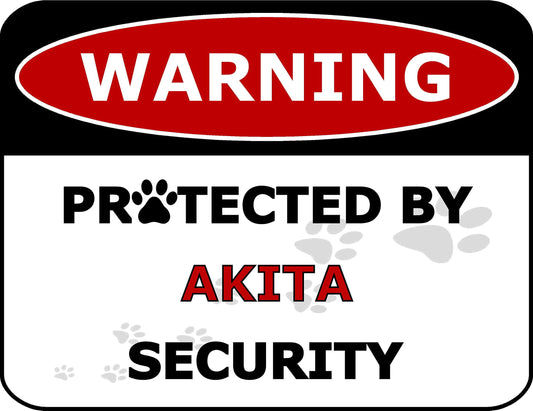 Warning Protected by Akita Security 11.5 inch by 9 inch Laminated Dog Sign