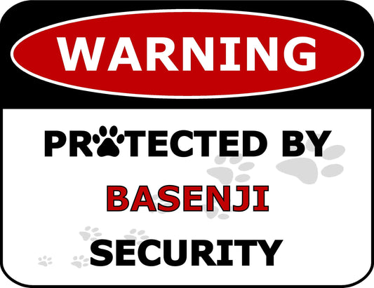 Warning Protected by Basenji Security 11.5 inch by 9 inch Laminated Dog Sign