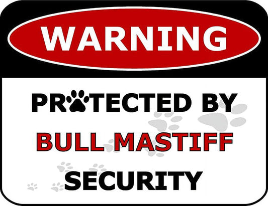Warning Protected by Bull Mastiff Security 11.5 inch by 9 inch Laminated Dog Sign