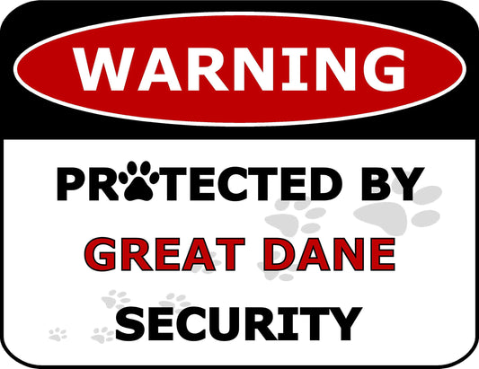 Warning Protected by Great Dane Security 11.5 inch by 9 inch Laminated Dog Sign