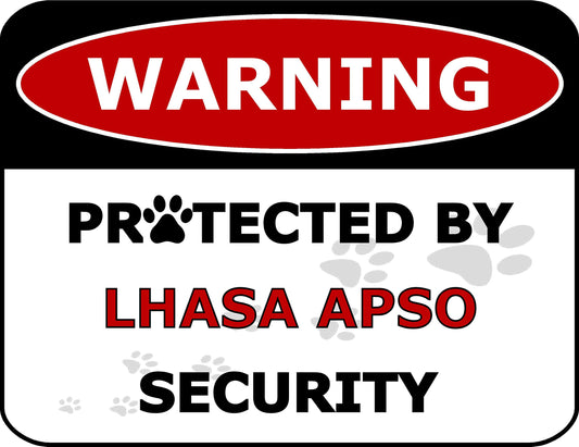 Warning Protected by Lhasa Apso Security 11.5 inch by 9 inch Laminated Dog Sign