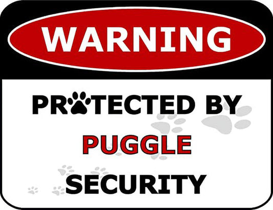 Warning Protected by Puggle Security 11.5 inch by 9 inch Laminated Dog Sign