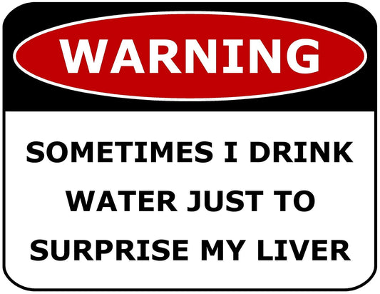 Warning Sometimes I Drink Water Just To Surprise My Liver 11.5" x 9" Laminated Funny Sign