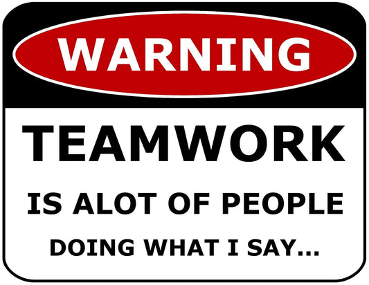 Warning Teamwork Is a Lot Of People Doing What I Say 11.5" x 9" Laminated Funny Sign