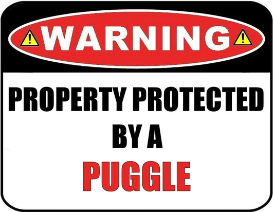 Warning Property Protected by a Puggle 9 inch x 11.5 inch Laminated Dog Sign