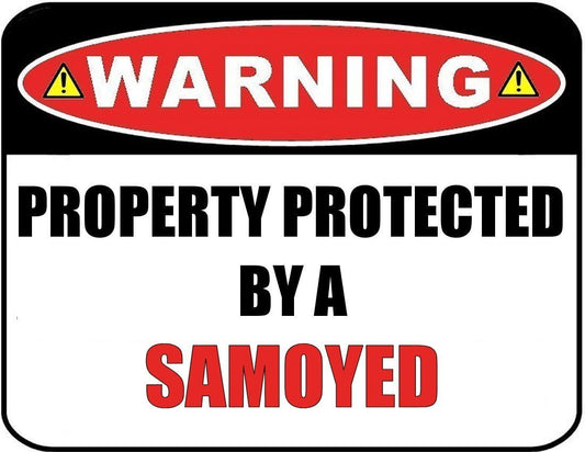 Warning Property Protected by a Samoyed 9 inch x 11.5 inch Laminated Dog Sign