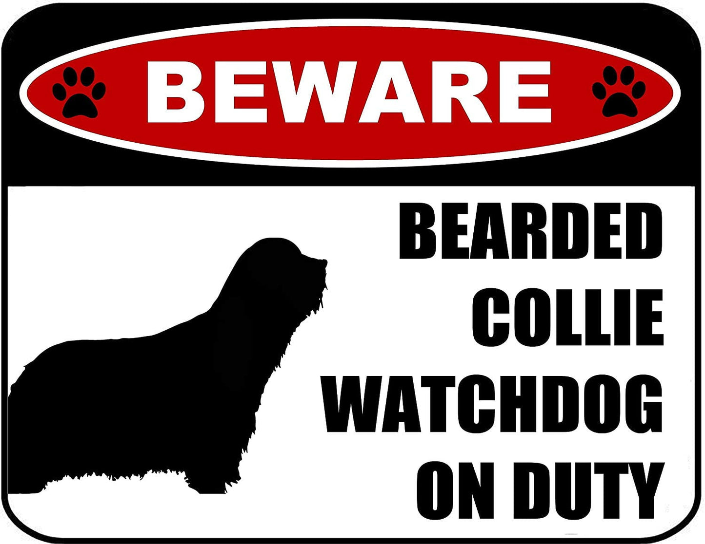 Beware Bearded Collie Watchdog On Duty (Silhouette) 11.5 inch x 9 inch Laminated Dog Sign