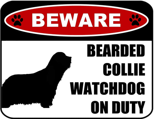 Beware Bearded Collie Watchdog On Duty (Silhouette) 11.5 inch x 9 inch Laminated Dog Sign