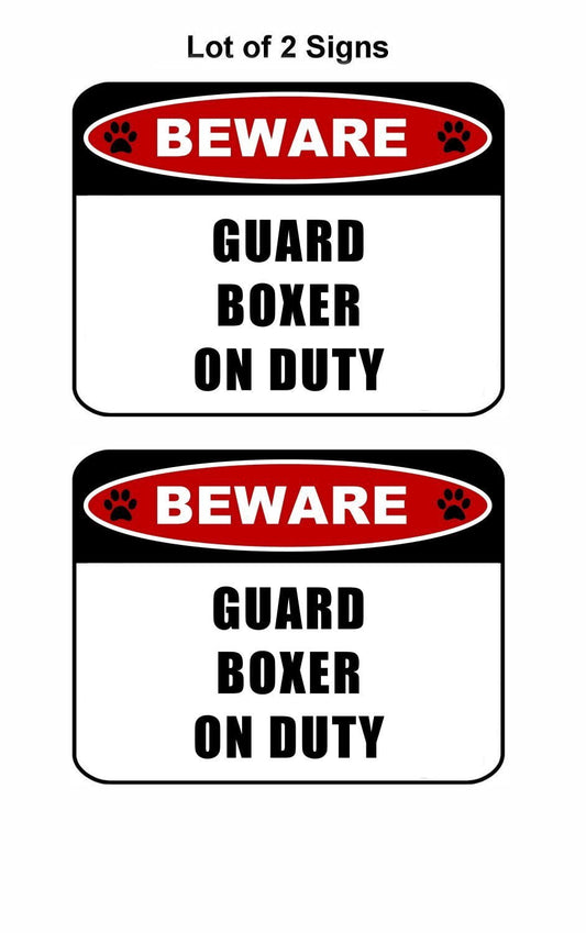 Beware Guard Boxer (v2) on Duty 11.5 inch x 9 inch Laminated Dog Sign - 2 Pack