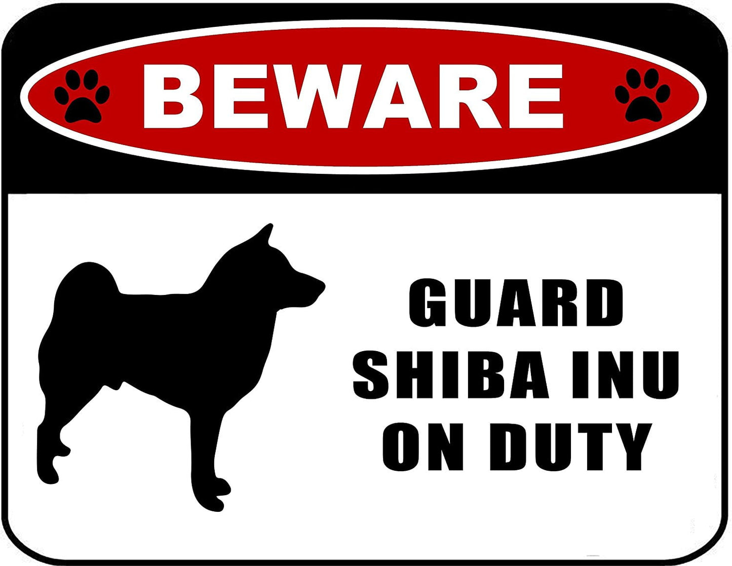 Beware Guard Shiba Inu (silhouette) on Duty 11.5 inch x 9 inch Laminated Dog Sign