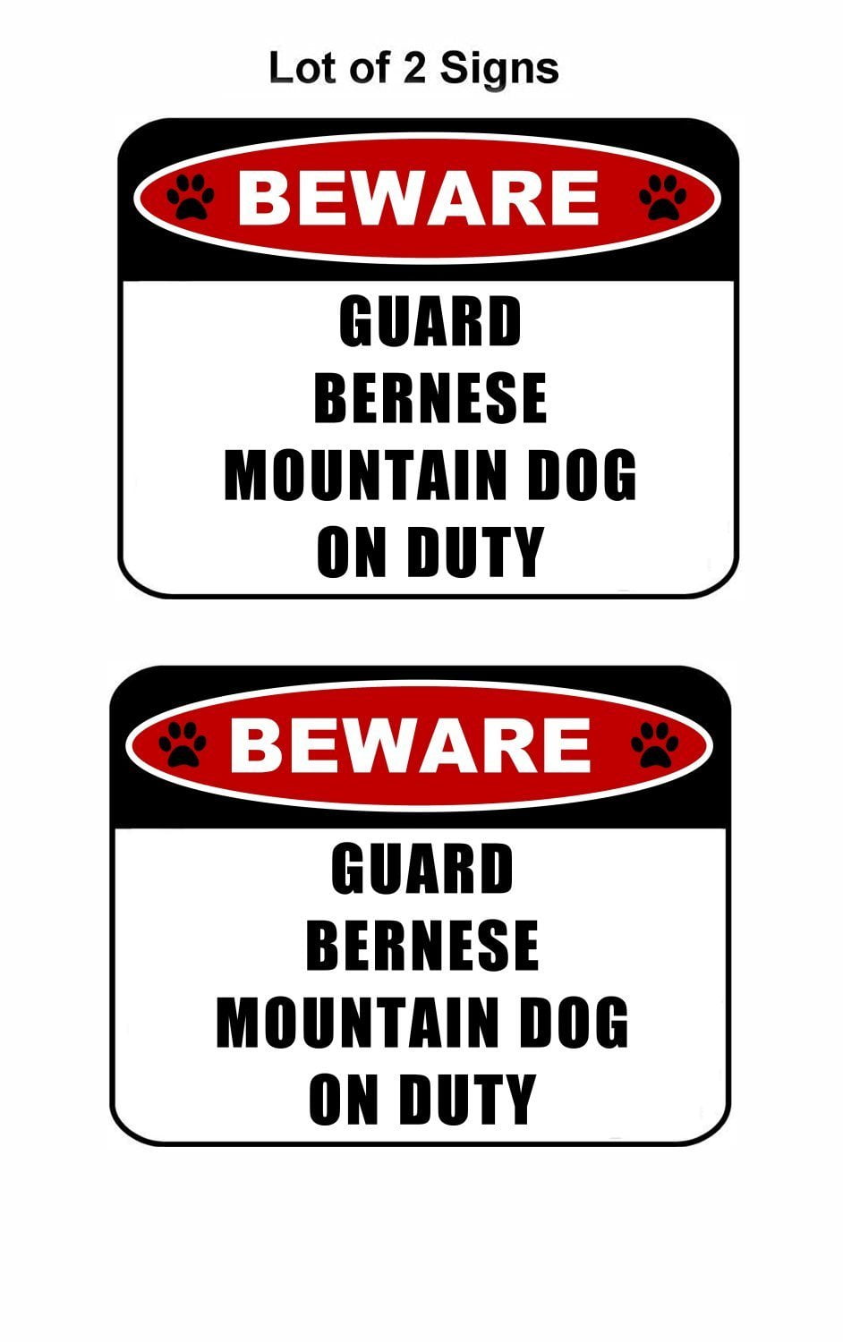 Beware Guard Bernese Mountain Dog (v2) on Duty 11.5 inch x 9 inch Laminated Dog Sign - 2 Pack