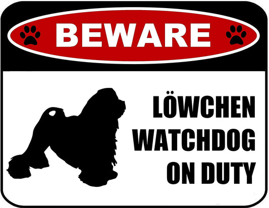 Beware Lowchen Watchdog On Duty (Silhouette) 11.5 inch x 9 inch Laminated Dog Sign