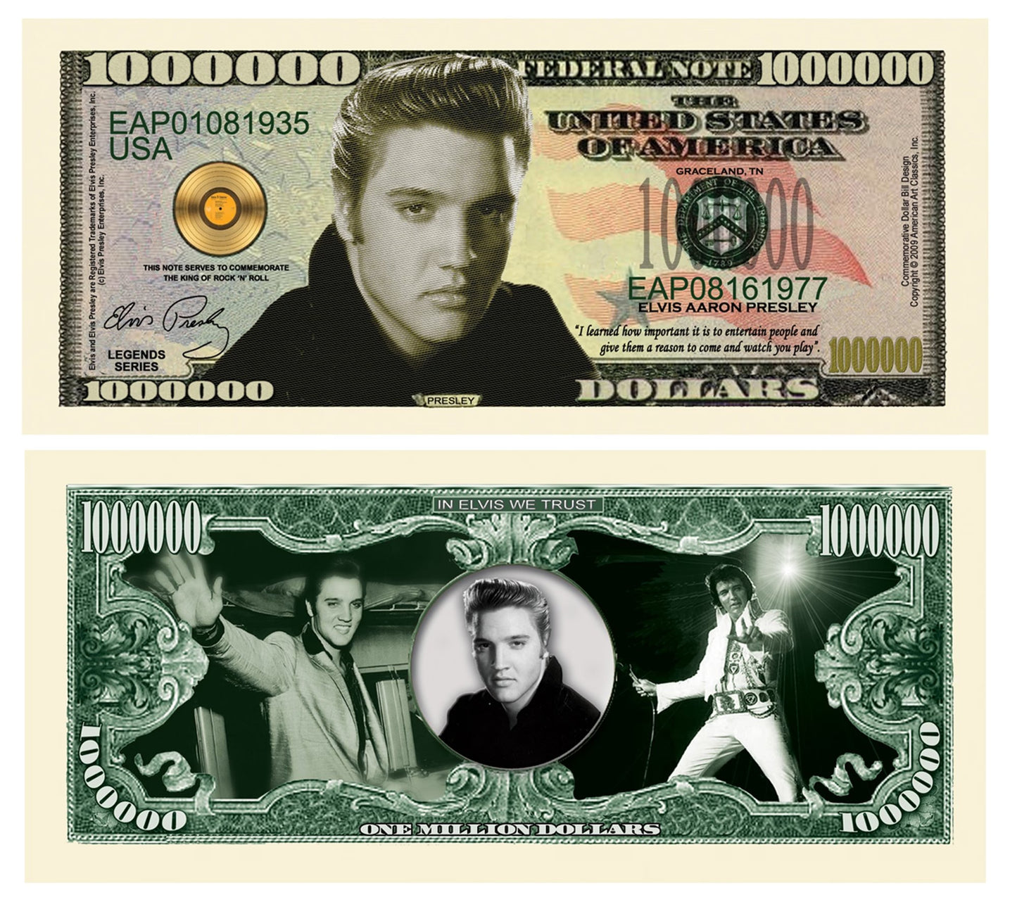 Novelty Million Dollar Bill – Elvis Presley Novelty Million Dollar Bill