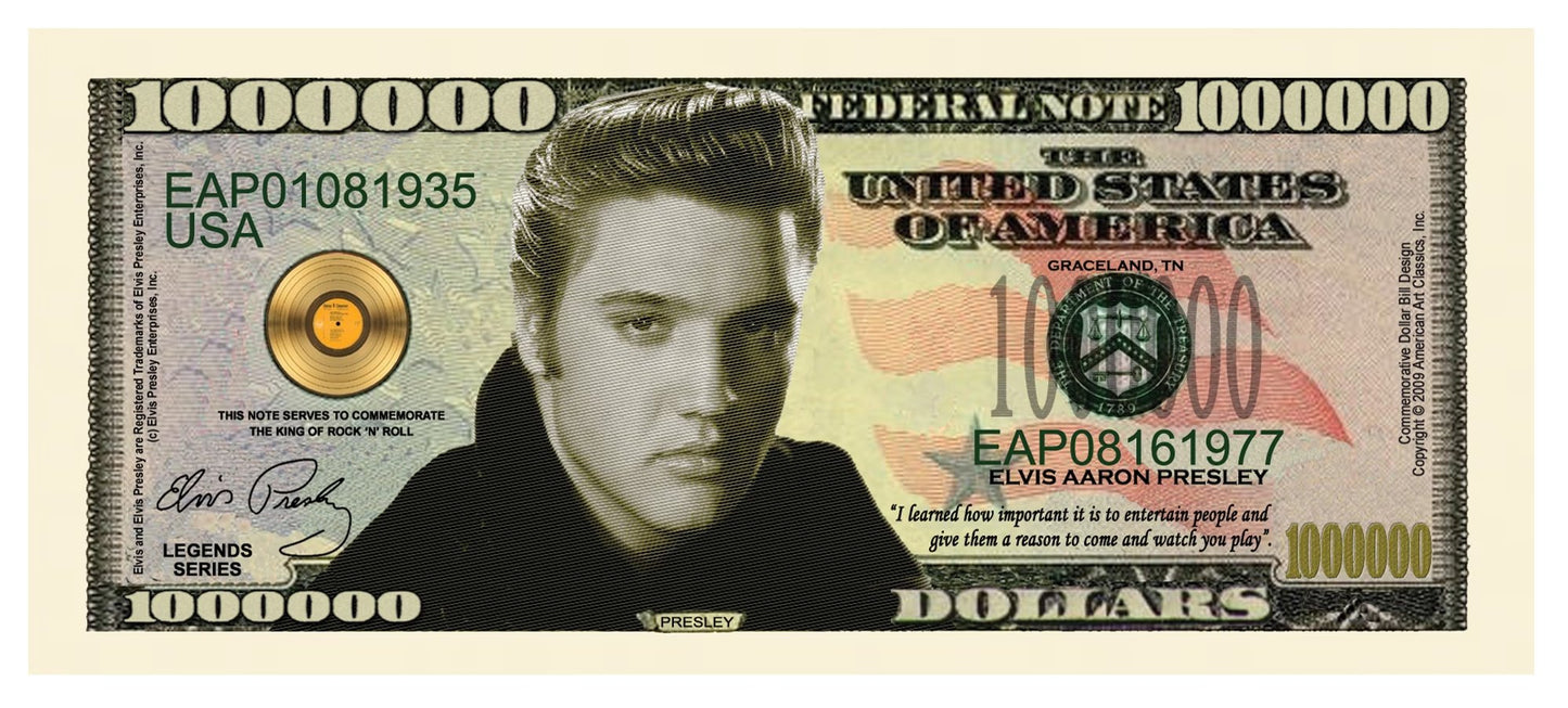 Novelty Million Dollar Bill – Elvis Presley Novelty Million Dollar Bill