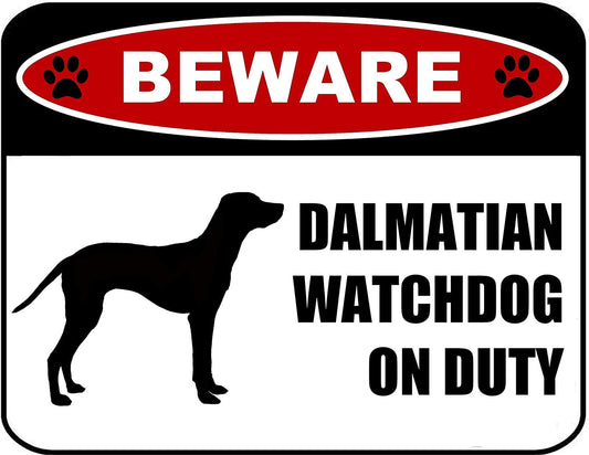 Beware Dalmatian Watchdog On Duty (Silhouette) 11.5 inch x 9 inch Laminated Dog Sign
