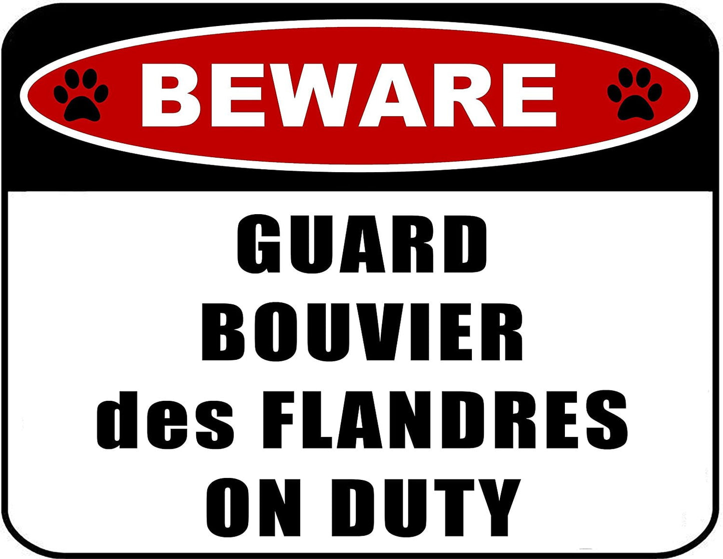 Beware Guard Bouvier des Flandres on Duty (v2) 11.5 inch x 9 inch Laminated Dog Sign