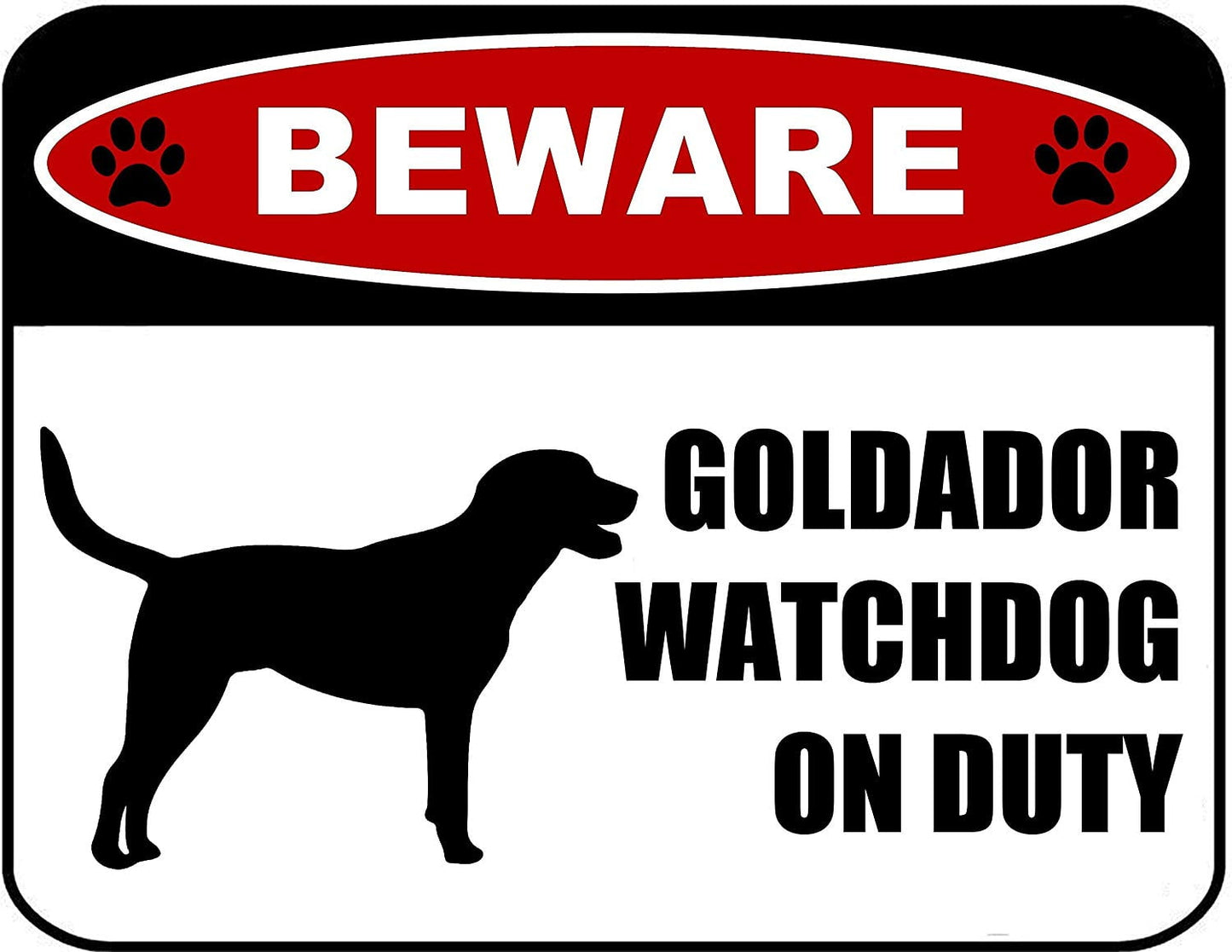 Beware Goldador Watchdog On Duty (Silhouette) 11.5 inch x 9 inch Laminated Dog Sign