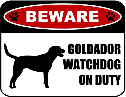 Beware Goldador Watchdog On Duty (Silhouette) 11.5 inch x 9 inch Laminated Dog Sign