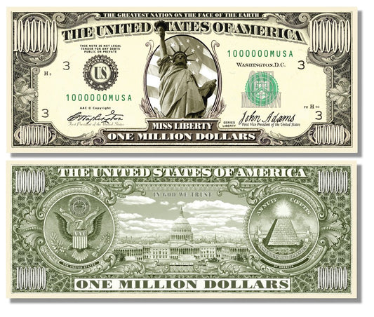 Novelty Million Dollar Bill – Miss Liberty Million Dollar Bill