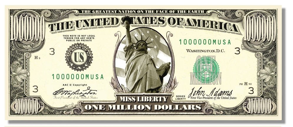 Novelty Million Dollar Bill – Miss Liberty Million Dollar Bill