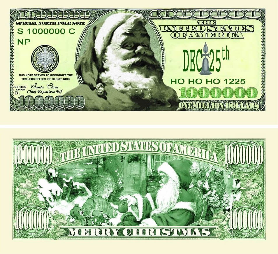 Novelty Million Dollar Bill – Classic Santa Merry Christmas Million Dollar Bill