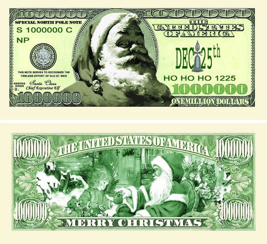 Novelty Million Dollar Bill – Classic Santa Merry Christmas Million Dollar Bill