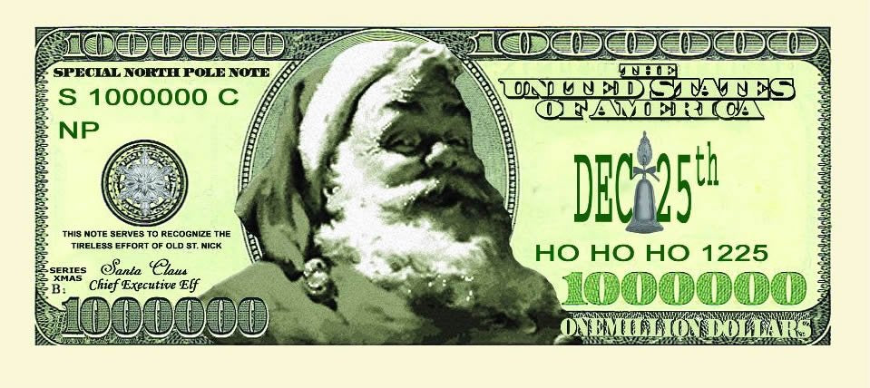 Novelty Million Dollar Bill – Classic Santa Merry Christmas Million Dollar Bill