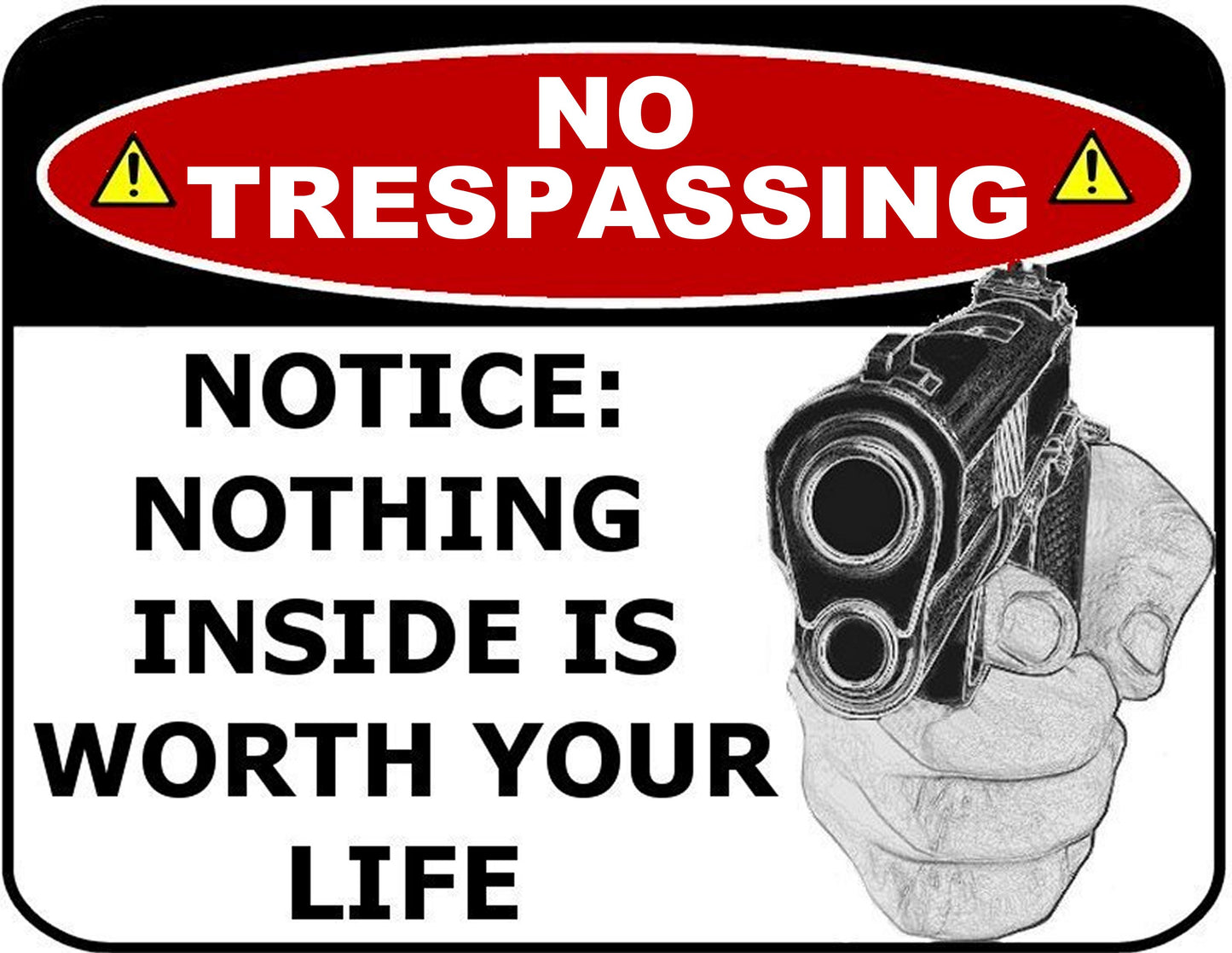 Sarcastic No Trespassing Sign - Notice: Nothing Inside Is Worth Your Life, 11.5 x 9 Inch Laminated Sign