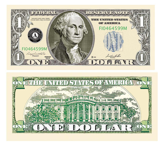 Novelty Dollar Bill – $1.00 George Washington Casino and Poker Night Party Money