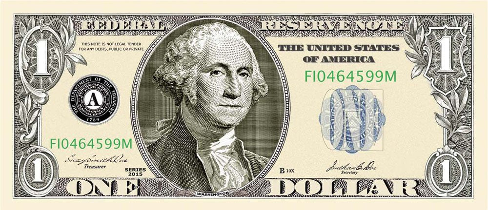 Novelty Dollar Bill – $1.00 George Washington Casino and Poker Night Party Money