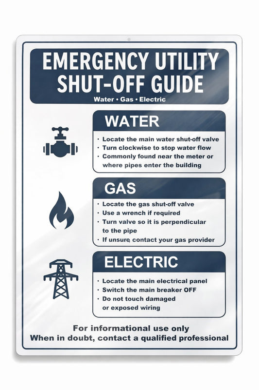 Emergency Utility Shut-Off Guide, 11.5 x 9 Inch Laminated Sign