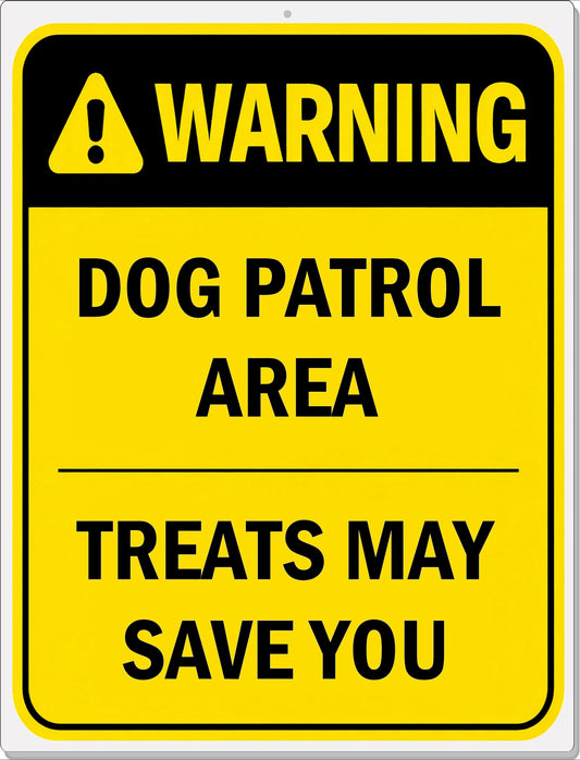 Warning Dog Patrol Area - Treats May Save You, 11.5 x 9 Inch Laminated Sign